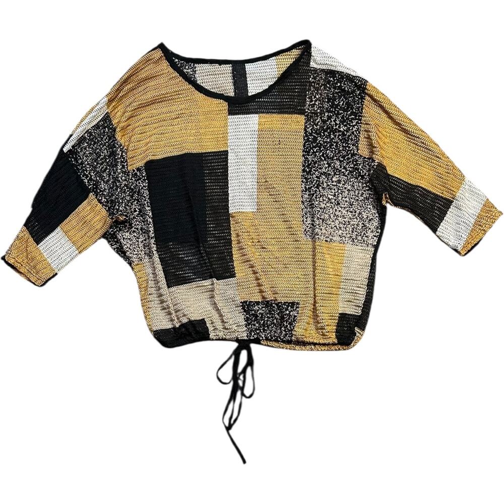 Lavish Vintage Color Block Retro Mesh Crop Top